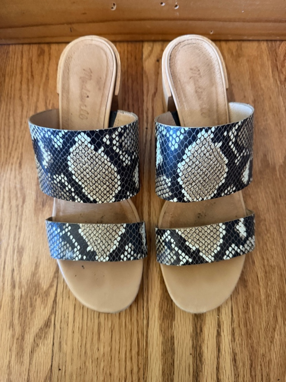 Snake-Print Slide Sandal in Black & Cream
